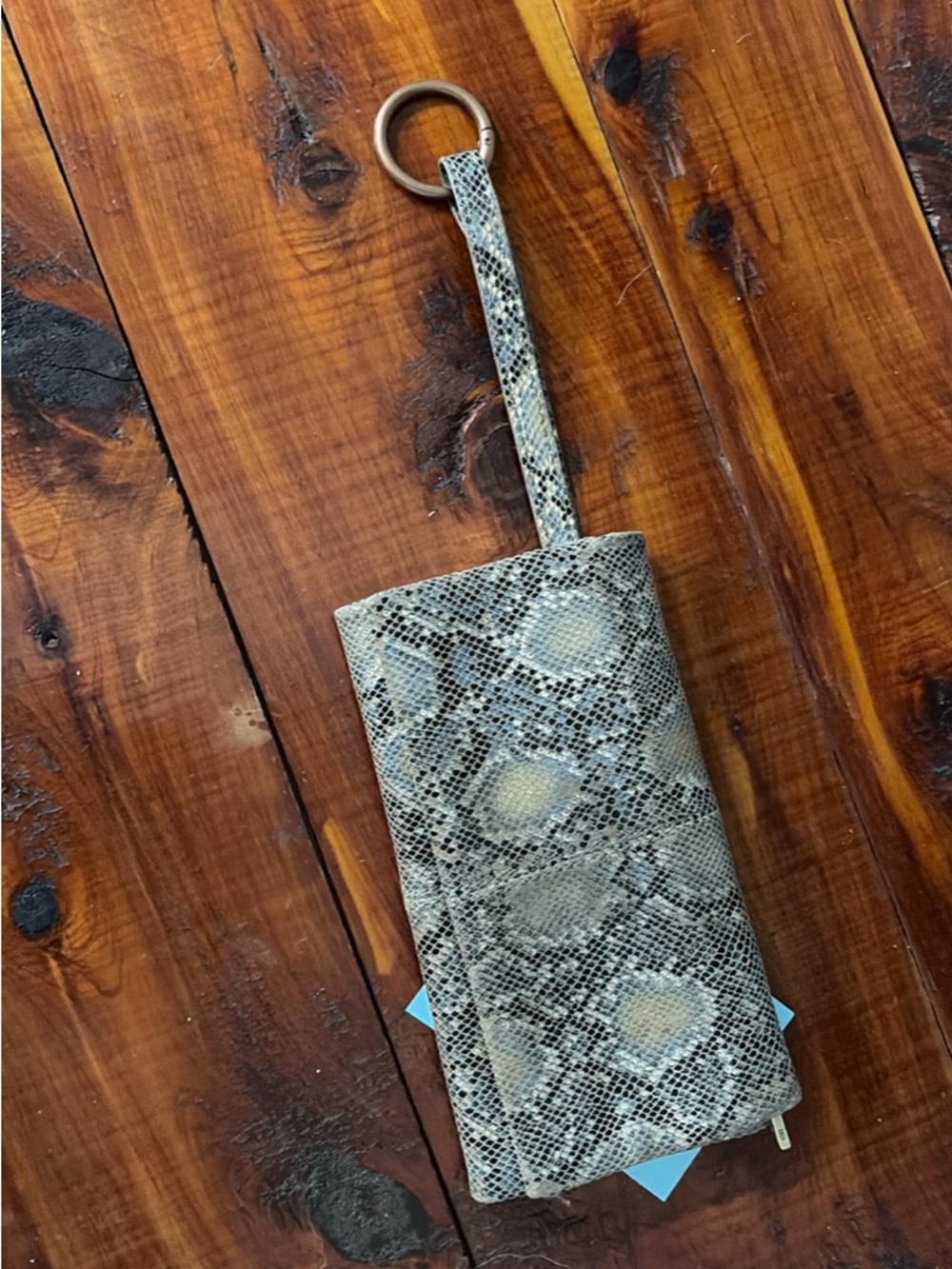 HOBO Snake Print Wristlet Wallet in Beige and Black